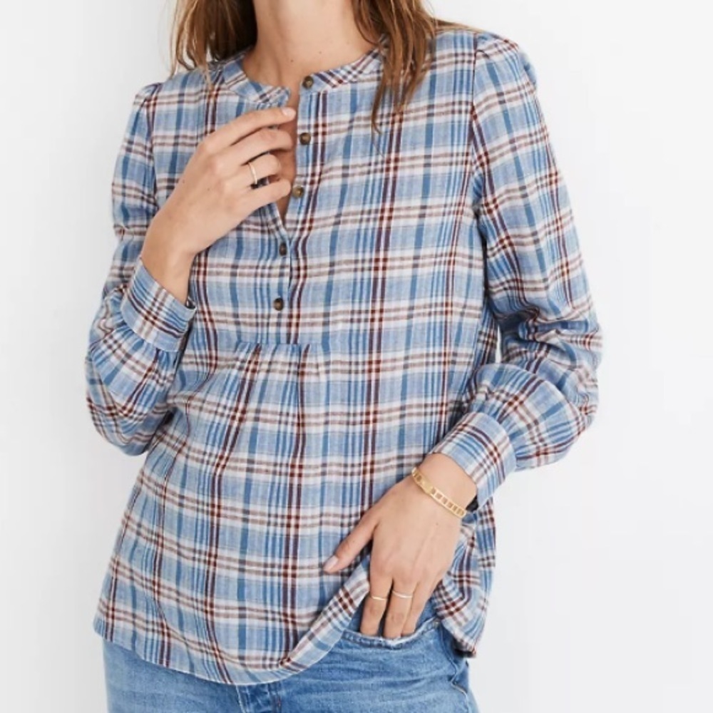 NWT Madewell Leysfield Popover Shirt In Plaid
